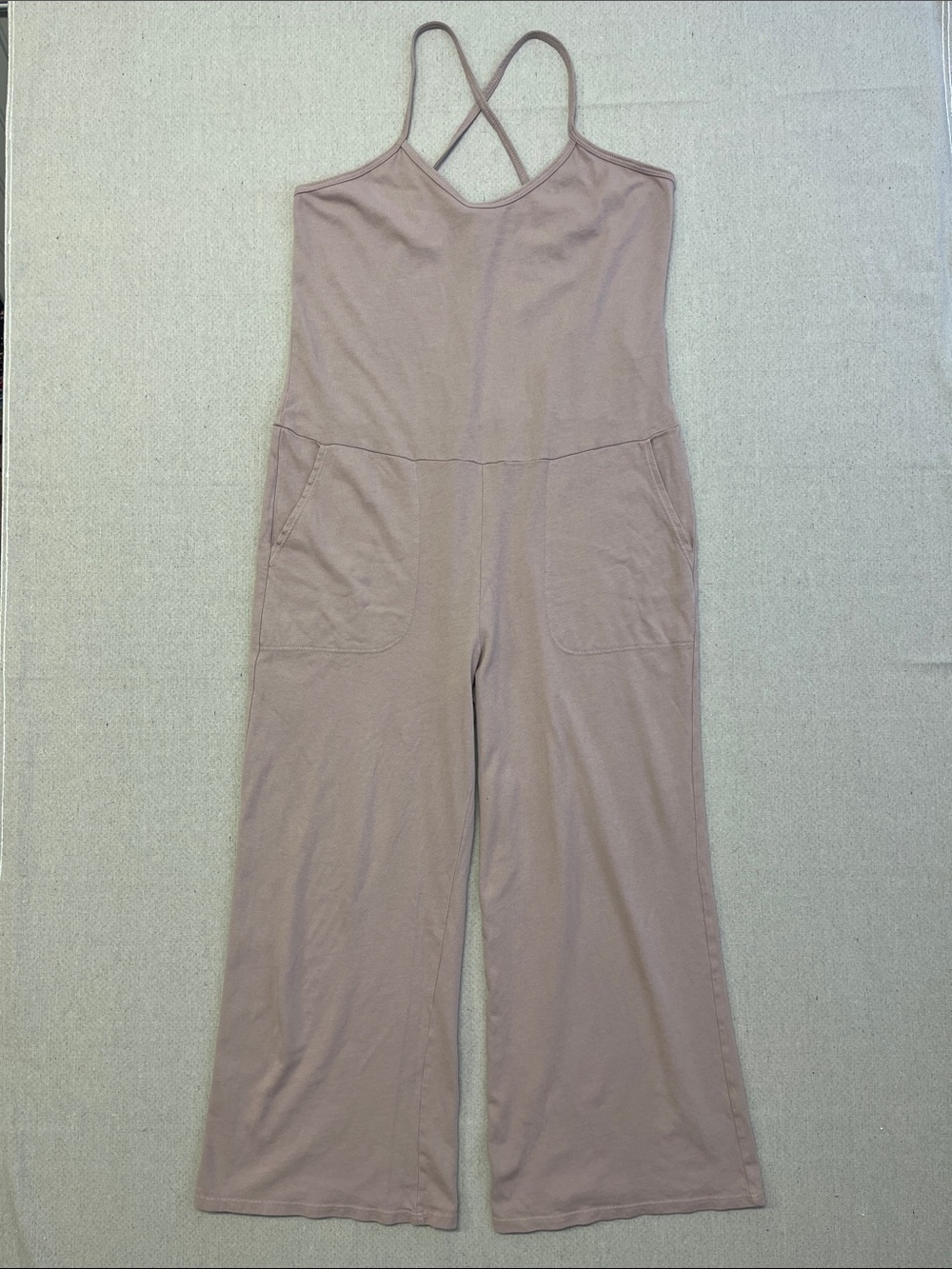 Beyond Yoga Jumpsuit Small Mauve Wide Leg Pockets Strappy Lounge Yoga